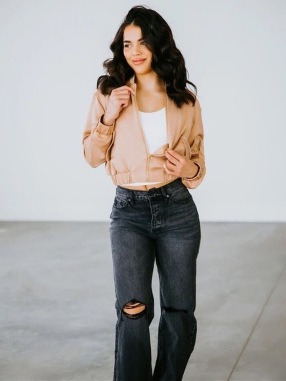 NWT Lovepoem by Block Gianna Satin Bomber Jacket Full Zip rose gold Sz L - Picture 4 of 16